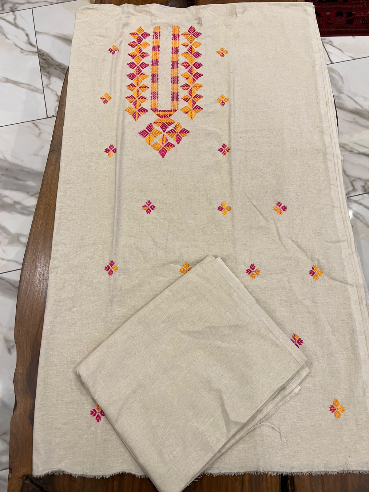 Two piece hand embroidered Phulkari work suit