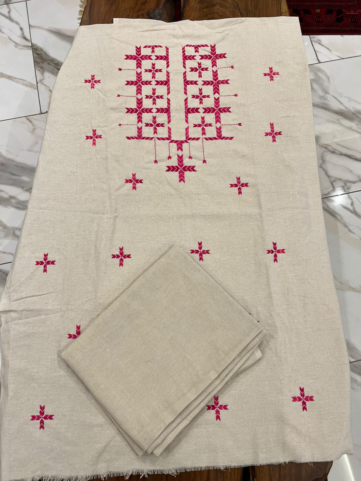 Two piece hand embroidered Phulkari work suit
